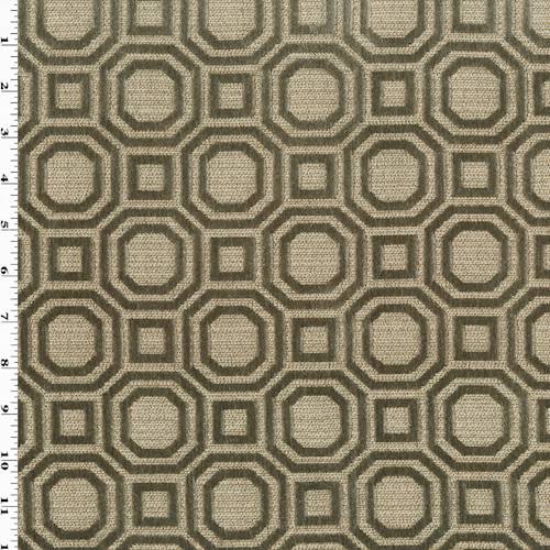 *1 3/4 YD PC - Beige/Brown Chenille Octagon Square Decorating Fabric DFWX0480-X