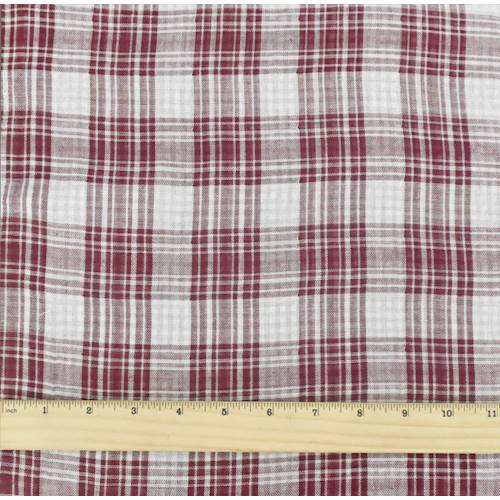 *2 YD PC--Deep Red/White Cotton Doubleweave Plaid Gauze Shirting