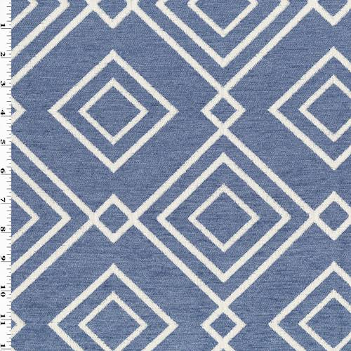 Deep Blue/White Diamond Chenille Damask Decorating Fabric DFW55465