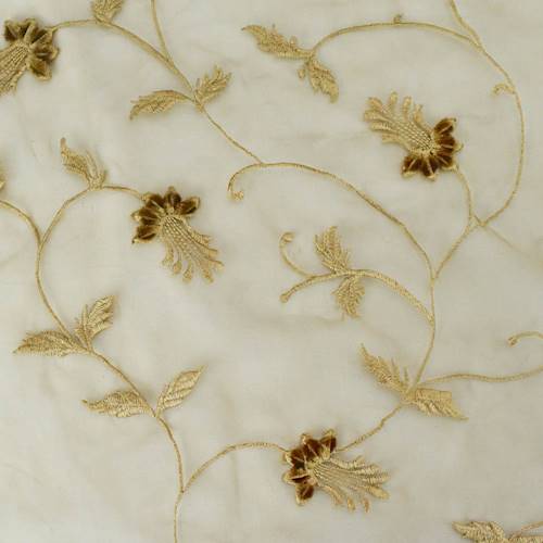 Brown Floral Vine Embroidered Organza Home Decorating Fabric DFW55524