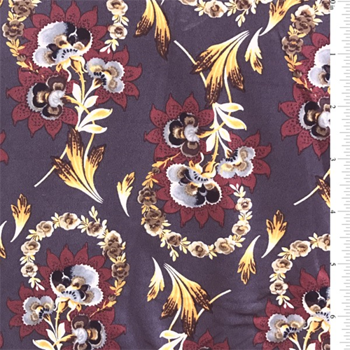 *2 5/8 YD PC--Plum Stylized Floral Jersey Knit