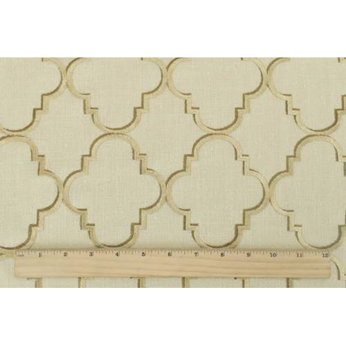 Beige Quatrefoil Embroidered Micro Basketweave Decor Fabric DFW55590 Fashion Fabrics