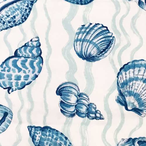 *3 YD PC--Blue/Opal White Shell Printed Cotton Twill Decorating Fabric DFWX0534-X
