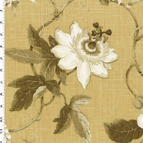 Brown/Beige Floral Leaf Print Linen Home Decorating Fabric DFW55722