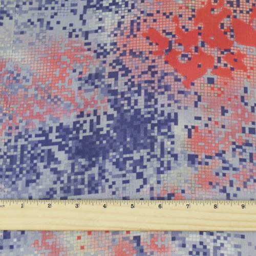 *1 YD PC--Purple/Coral/Gray Abstract Pixel Charmeuse