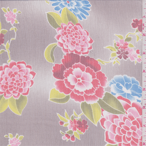 *2 3/4 YD PC--Taupe Floral Crinkled Silk Chiffon