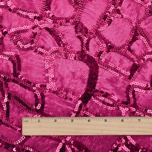 *4 YD PC--Fuchsia Pink Abstract Sequined Interlock Knit