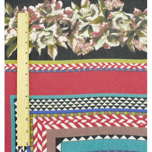 *1 PANEL--Red/Olive/Multi Geometric Print Chiffon