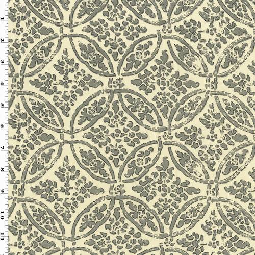 Gray/Ivory Floral Circle Trellis Print Decorating Fabric DFW55800