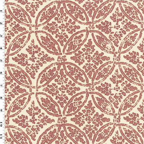 Faded Red/Ivory Floral Circle Trellis Print Decor Fabric DFW55823