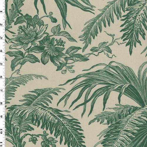Green/Beige Tropical Palm Print Cotton Decorating Fabric DFW55832