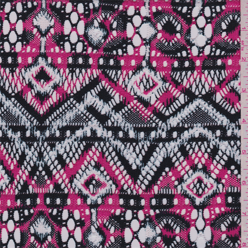 *3 1/8 YD PC--Pink/Black Geometric Crochet Lace