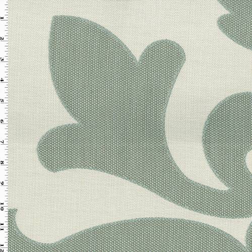 *1 1/8 YD PC--Teal/Beige Large Crest Scroll Jacquard Home Decorating Fabric DFWX0592-X
