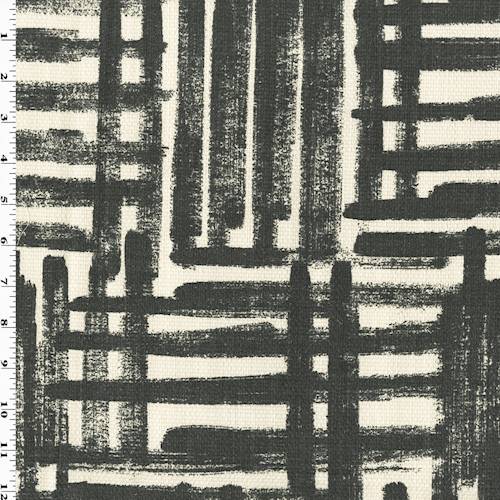 Graphite/Ivory Abstract Print Basketweave Decorating Fabric DFW55860