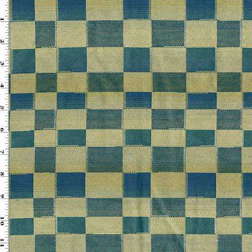 Navy/Wheat/Emerald Green Check Jacquard Decorating Fabric DFW55983
