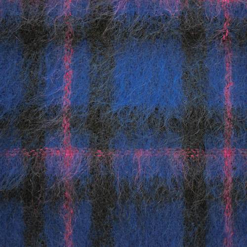 Cobalt Blue/Black/Pink Wool Blend Pile Texture Plaid Jacketing 70683