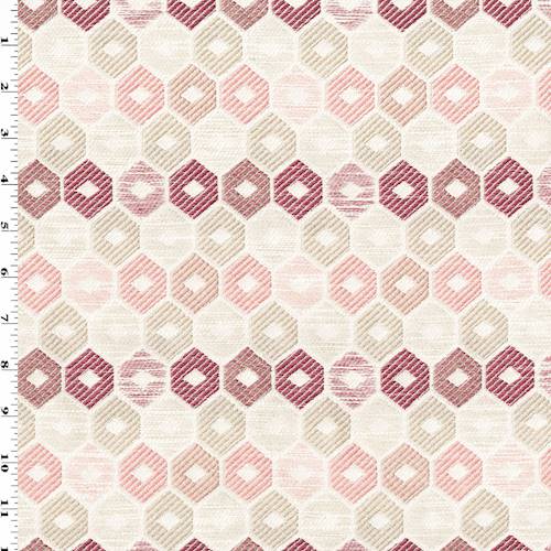 White/Coral/Multi Abstract Honeycomb Jacquard Decor Fabric DFW55995