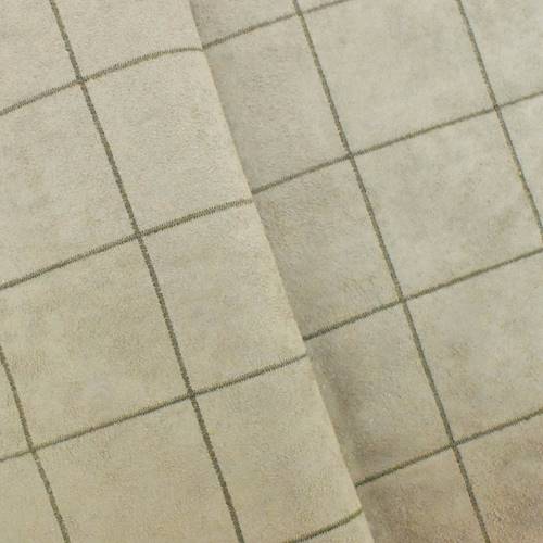 Dull Taupe Brown Grid Embroidered Faux Suede Decor Fabric DFW56002