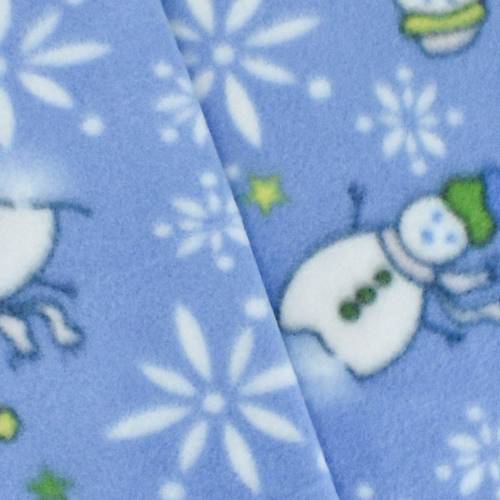 Blue/White/Green Snowman Printed Fleece DFW11159