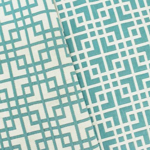 Teal/White Square Lattice Double Jaquard Decorating Fabric DFW56014