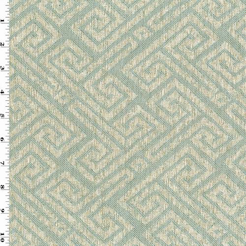 Wheat/Electric Turquoise Greek Key Damask Home Decorating Fabric DFW56034