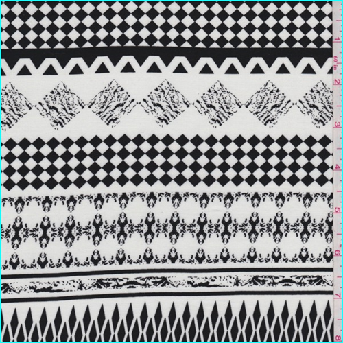 *2 1/2 YD PC--White/Black Decorative Stripe Rayon Challis