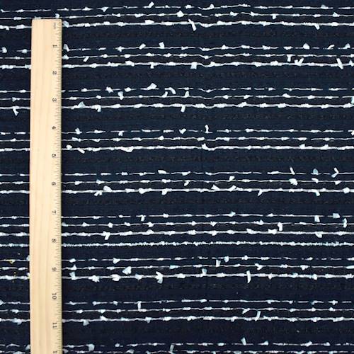 *3 1/4 YD PC--Navy/Black/White Texture Boucle Stripe Jacketing