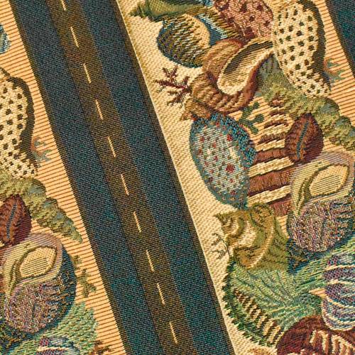 Deep Sea Blue/Multi Seashell Stripe Tapestry Decor Fabric DFW56840