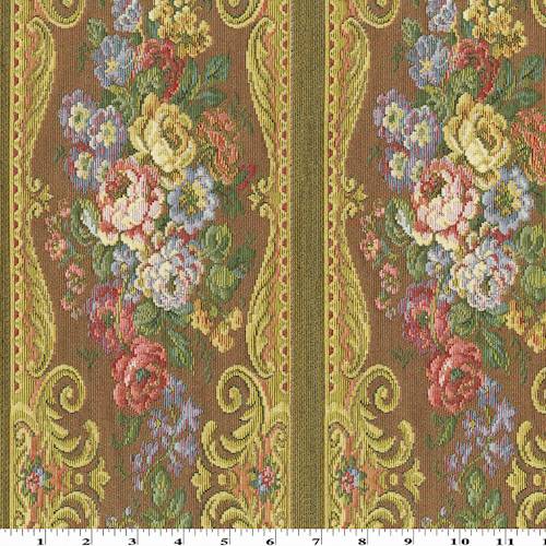 Antique/Yellow/Multi Floral Stripe Tapestry Decor Fabric DFW56848
