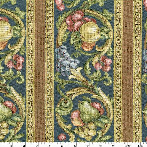 Deep Teal/Yellow/Multi Fruit Stripe Tapestry Decor Fabric DFW56855