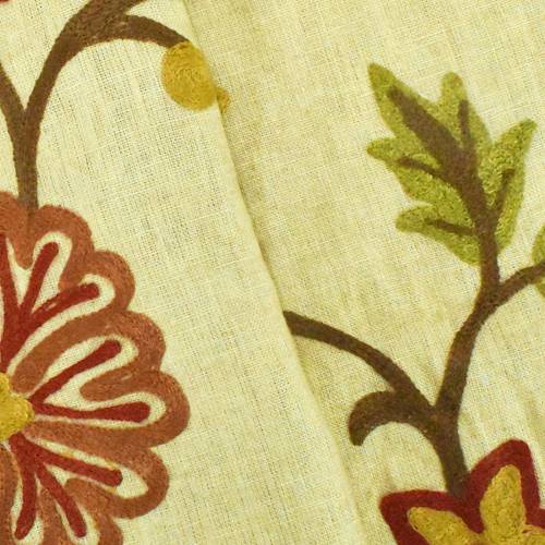 Beige/Green/Multi Floral Embroidered Linen Decorating Fabric DFW56861