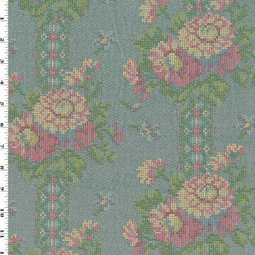 Gloom Blue/Pink/Multi Floral Pixel Jacquard Decor Fabric DFW56985
