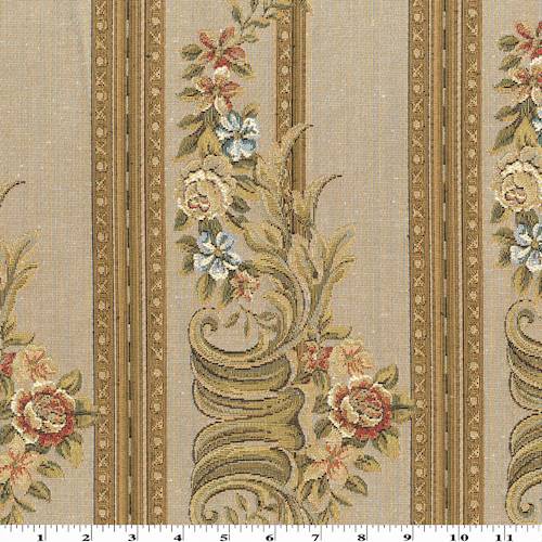 Golden Beige/Multi Bordered Floral Panel Decorating Fabric DFW56968