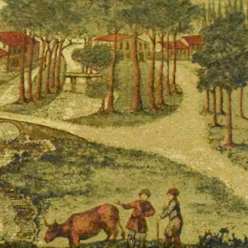 Moss Green/Brown/Multi Village Panel Tapestry Decor Fabric DFW56973