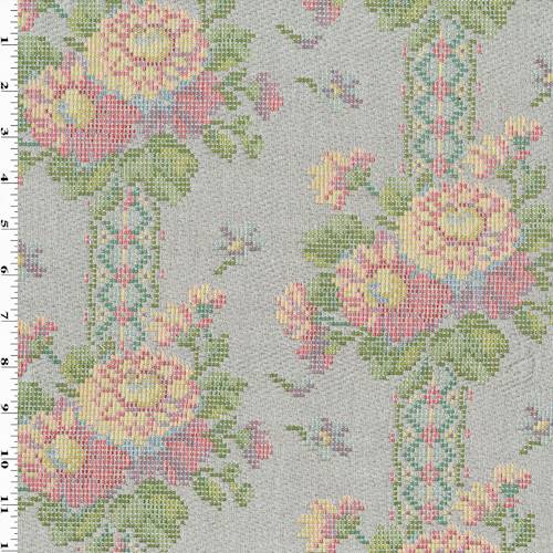 Cool Silver/Pink/Multi Floral Pixel Jacquard Decor Fabric DFW56987