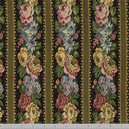 Black/Yellow/Multi Floral Stripe Tapestry Decorating Fabric DFW56994