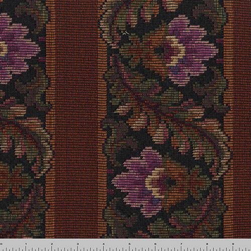Rust Orange/Multi Floral Leaf Stripe Tapestry Decor Fabric DFW57005