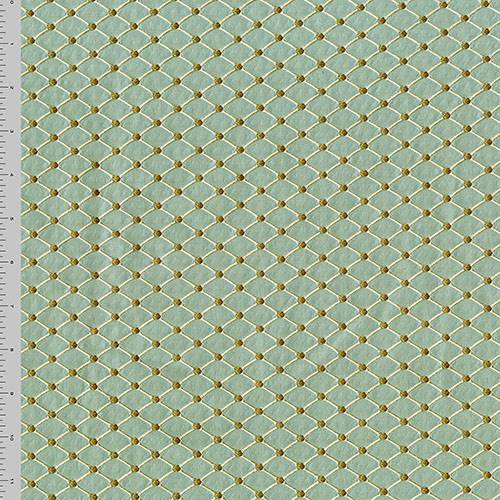 Spearmint Green/Brown Diamond Dot Jacquard Decorating Fabric DFW57029