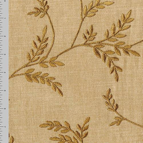 Beige/Brass Leaf Vine Embroidered Woven Decorating Fabric DFW57039