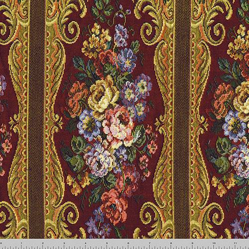 Maroon Red/Multi Floral Stripe Tapestry Home Decorating Fabric DFW57091