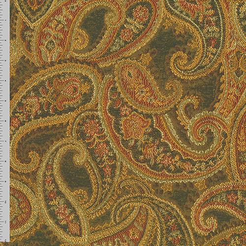 Moss Green/Multi Paisley Chenille Jacquard Decor Fabric DFW57096