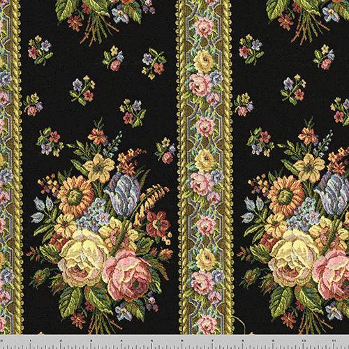 Black/Pink/Multi Floral Stripe Tapestry Decorating Fabric DFW57135