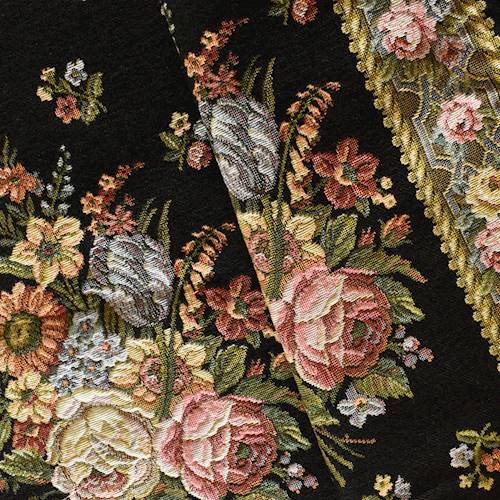 Black/Rose/Multi Floral Stripe Tapestry Decorating Fabric DFW57138