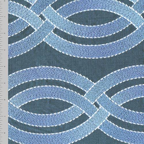 Thunder Blue/White Trellis Embroidered Canvas Decor Fabric DFW57191