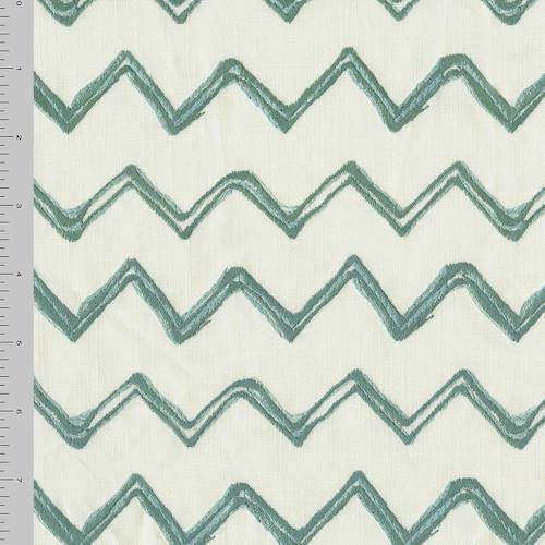 Dusty Teal/Cream Artsy Chevron Embroidered Decorating Fabric DFW57197