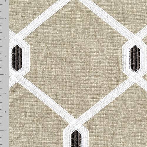 Beige/White/Charcoal Embroidered Trellis Decorating Fabric DFW57199