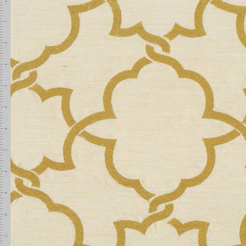 Natural Beige/Gold Quatrefoil Embroidered Decorating Fabric DFW57200