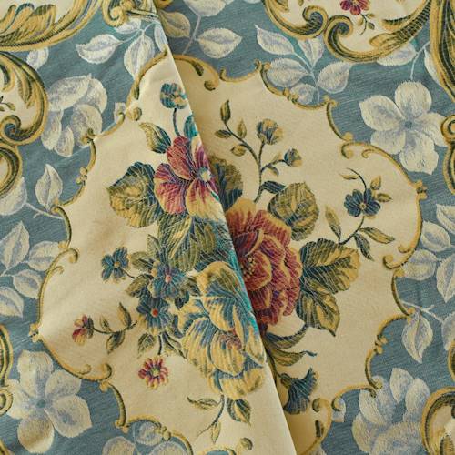 Blue/Yellow Bordered Floral Jacquard Decorating Fabric DFW57220