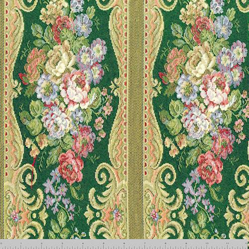Green/Yellow/Multi Floral Stripe Tapestry Decorating Fabric DFW57243