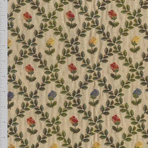 Green/Red/Ivory Floral Vine Trellis Jacquard Decor Fabric DFW57257